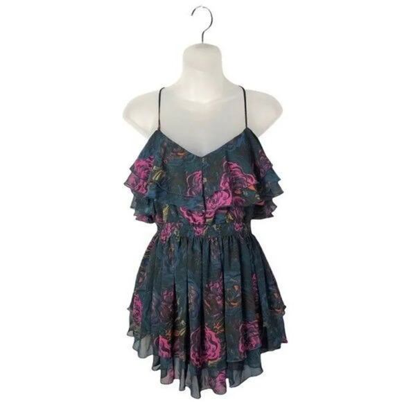 H&M Y2K Navy Blue Floral Cross Back Tunic Tank Top 6 - Picture 1 of 9